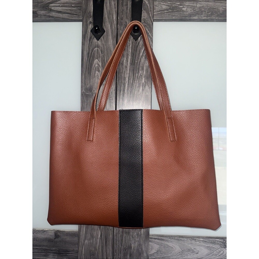 Vince Camuto Luck Tote brown slim shoulder bag pebbled vegan leather